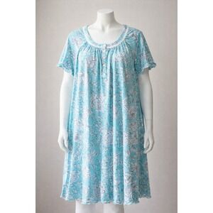 Secret Treasures 3X Blue Floral Cotton Nightgown House Dress Lace Trim Grandma